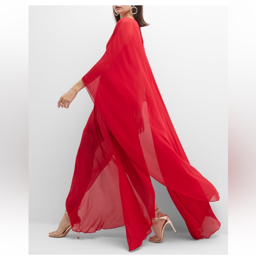 NWT Halston Paula Cutout Draped Chiffon Crepe Gown Red Size 2 - Picture 6 of 7